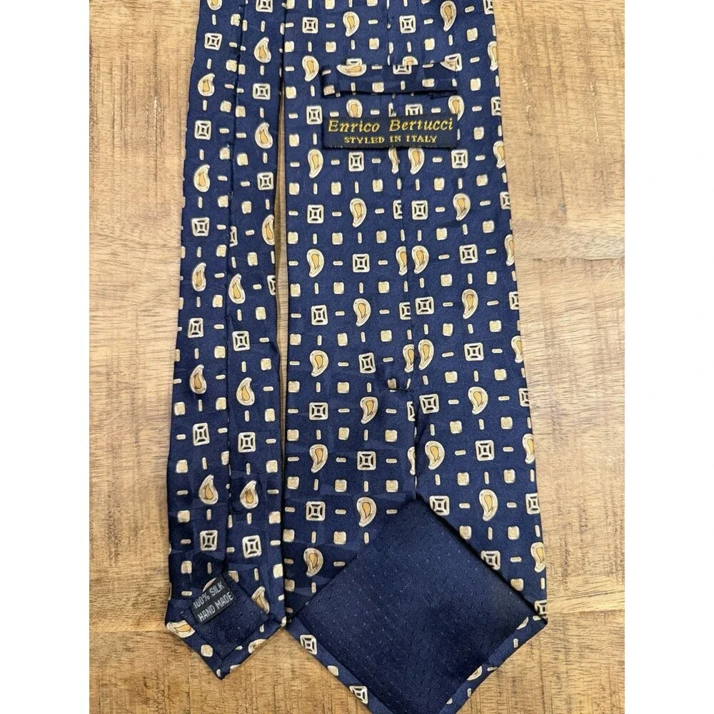 Enrico Guccini Tie Handmade in Italy Blue‎ Men’s Vintage Silk Geometric Pattern